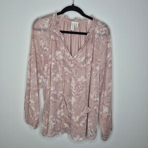 Joie Pink Floral Blouse Feminine Balletcore Fairy Whimsical Sheer Balloon Sleeve